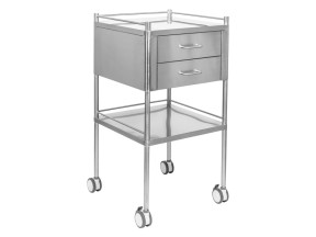 202540 F11310 Dressing Trolley Stainless Steel 2 Shelves 2 Drawer with 3 Rails 500 x 500 x 900mm