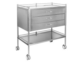 202546 F11430 Dressing Trolley Stainless Steel 2 Shelves 3 Drawer with 3 Rails 900 x 500 x 900mm