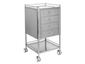 202548 F11440 Dressing Trolley Stainless Steel 2 Shelves 4 Drawer with 3 Rails 500 x 500 x 900mm