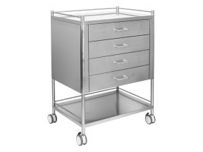 202549 F11460 Dressing Trolley Stainless Steel 2 Shelves 4 Drawer with 3 Rails 700 x 500 x 900mm