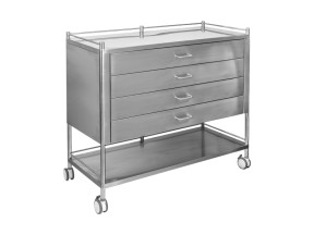 202551 F11475 Dressing Trolley Stainless Steel 2 Shelves 4 Drawer with 3 Rails 1100 x 500 x 900mm