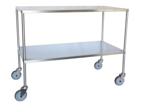 205985 W1 JT0122 1 Instrument Trolley Stainless Steel 2 Shelves without Rails 1220 x 600 x 900mm 125mm Castors